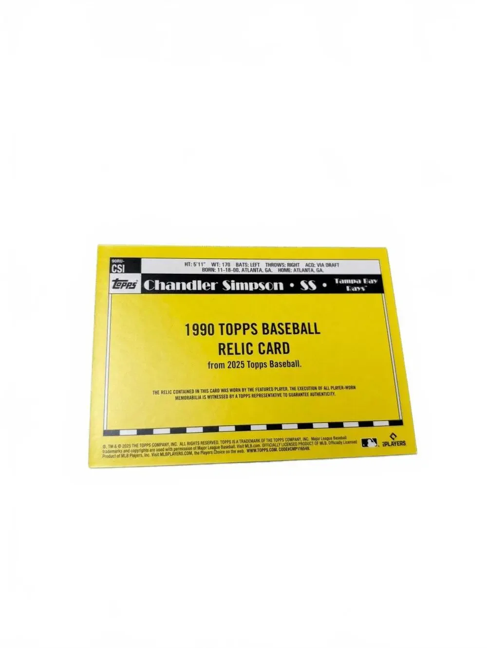 1990 Topps Baseball Relic Card Chandler Simpson Tampa Bay